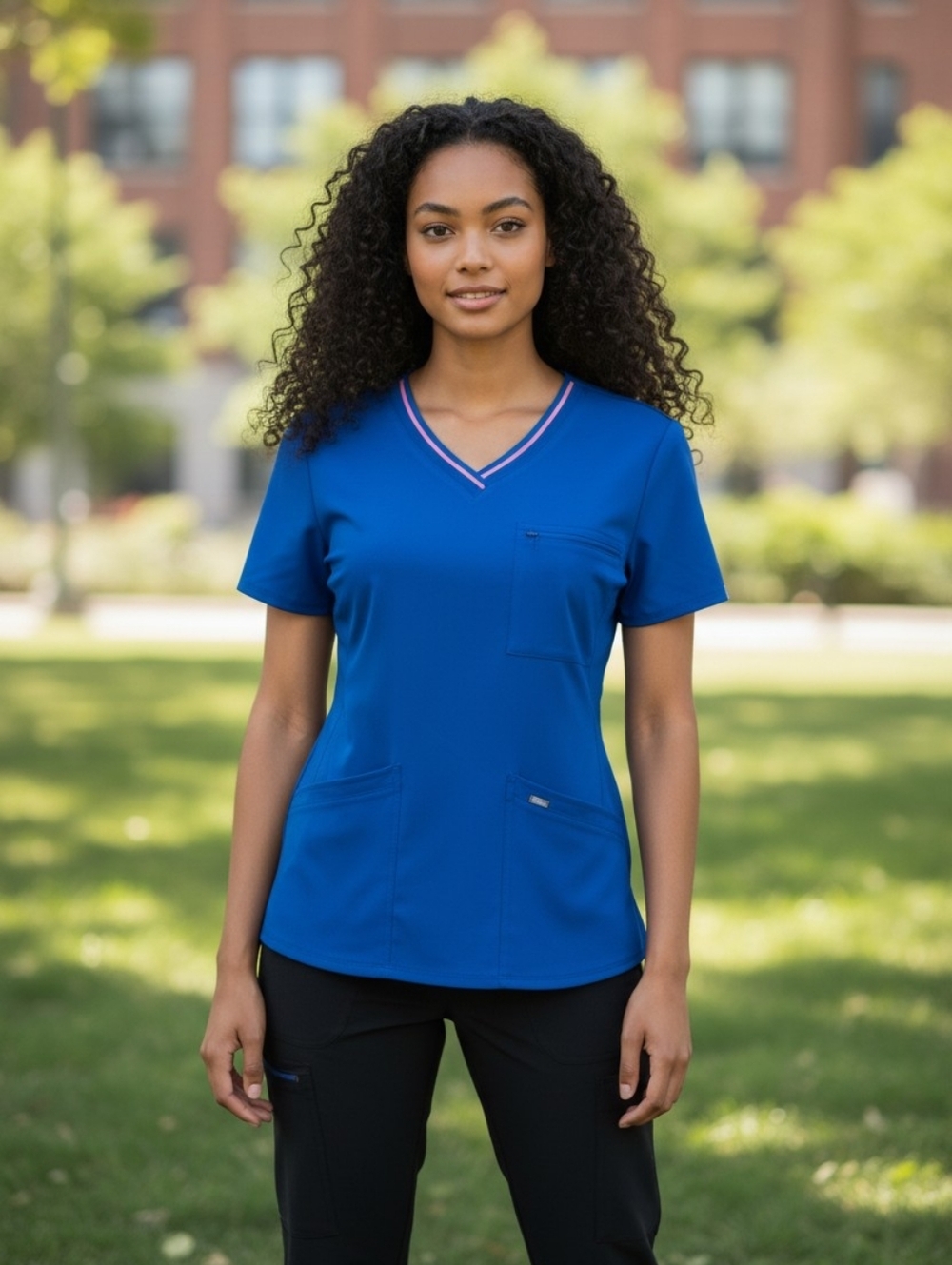 Scrubstar Women's V-Neck Scrub Top in Royal Blue with Contrast Trim